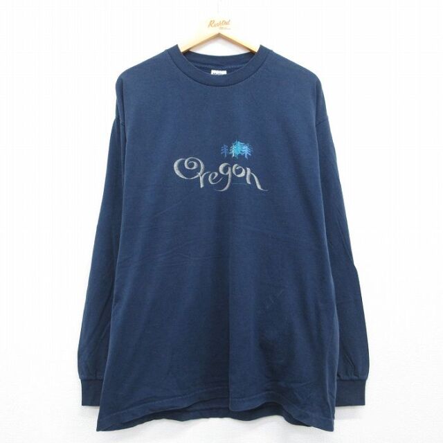 90s 長袖Tシャツ オレゴン ネイビー メンズL相当 | 古着