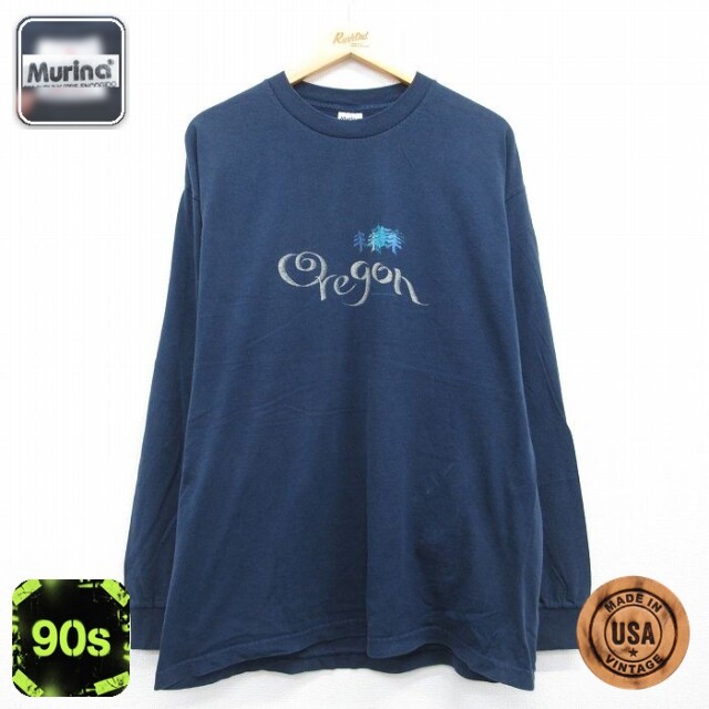 90s 長袖Tシャツ オレゴン ネイビー メンズL相当 | 古着