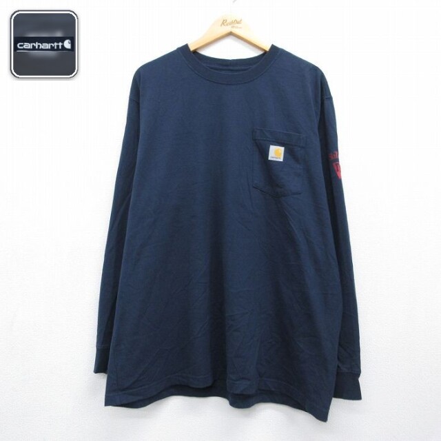 カーハート 長袖Tシャツ 胸ポケット付き ネイビー メンズXL相当 | 古着