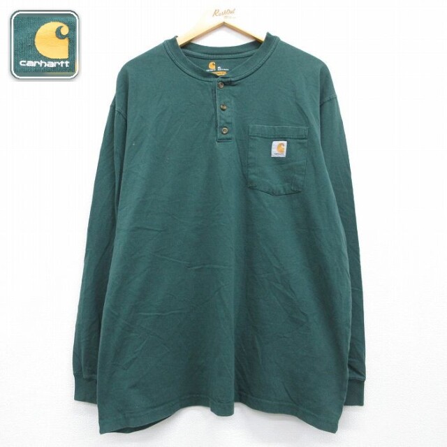 カーハート 長袖Tシャツ 胸ポケット付き グリーン メンズXL相当 | 古着