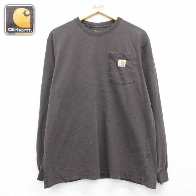 カーハート 長袖Tシャツ 胸ポケット付き ブラウン メンズL相当 | 古着