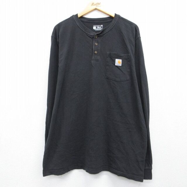 カーハート 長袖Tシャツ 胸ポケット付き ブラック メンズXL相当 | 古着
