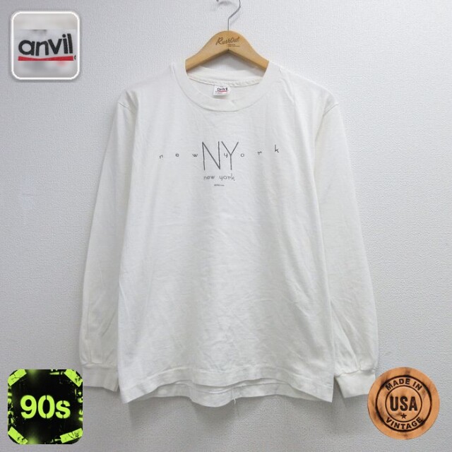 90s 長袖Tシャツ ニューヨーク ホワイト メンズM相当 | 古着