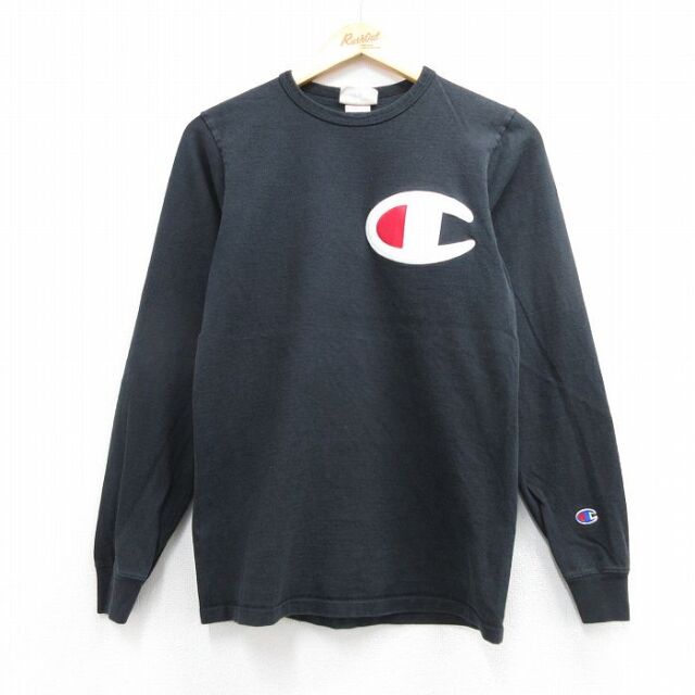 チャンピオン 長袖Tシャツ ワンポイントロゴ ブラック メンズS相当 | 古着