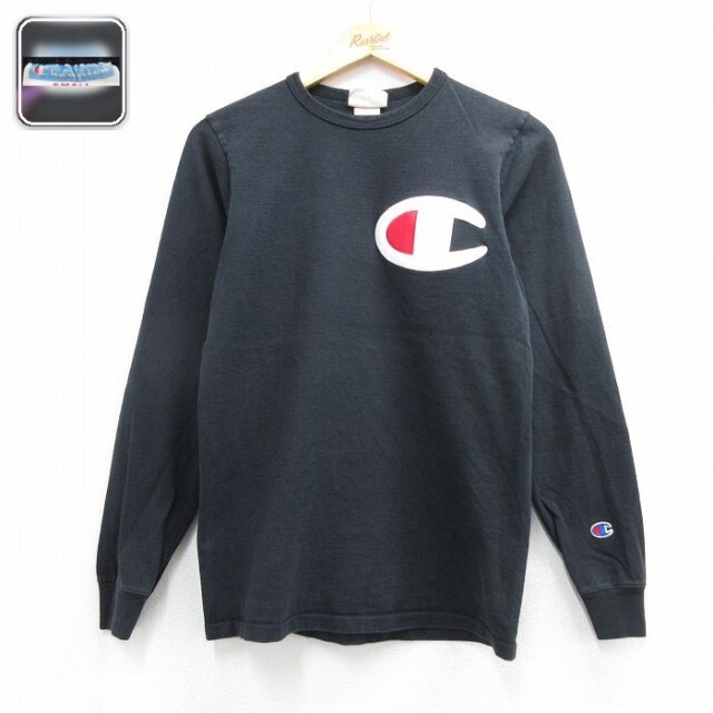 チャンピオン 長袖Tシャツ ワンポイントロゴ ブラック メンズS相当 | 古着