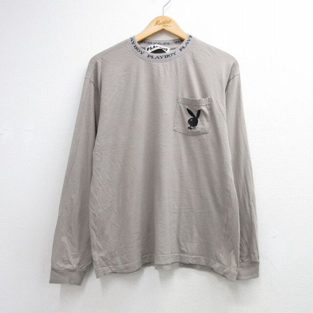 プレイボーイ 長袖Tシャツ 胸ポケット付き グレー メンズXL相当 | 古着