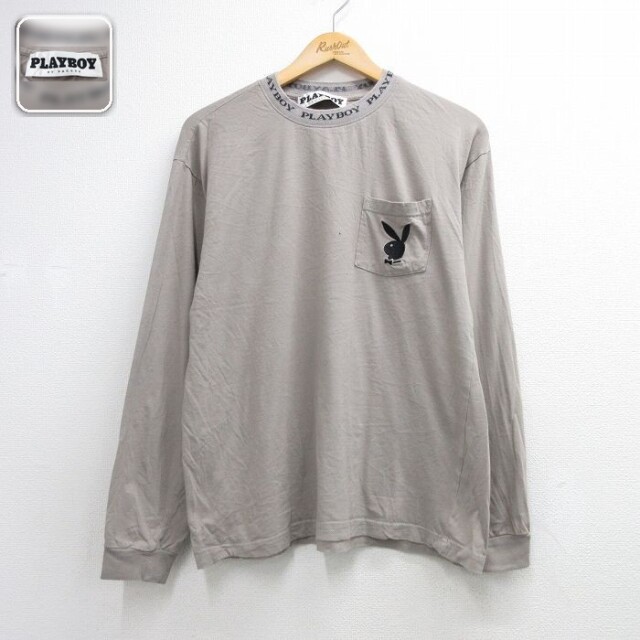 プレイボーイ 長袖Tシャツ 胸ポケット付き グレー メンズXL相当 | 古着