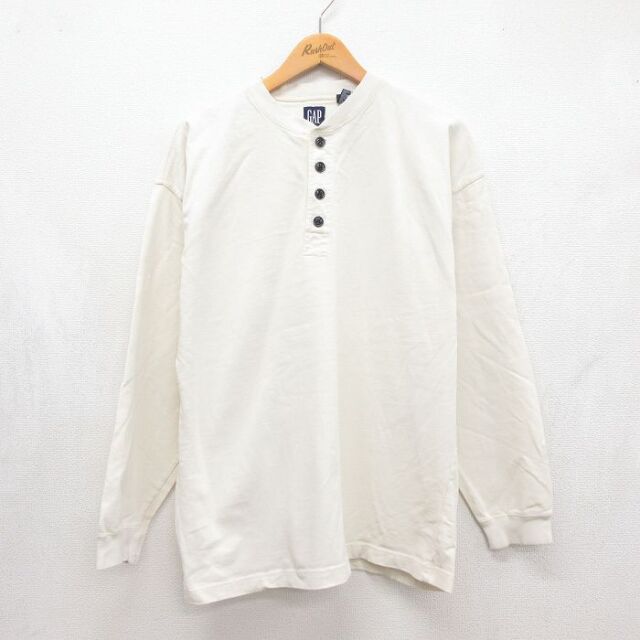 XL★古着 ギャップ GAP 長袖 ビンテージ Tシャツ メンズ 90年代 90s 無地 コットン ヘンリーネック ホワイト【spe】 26aug12