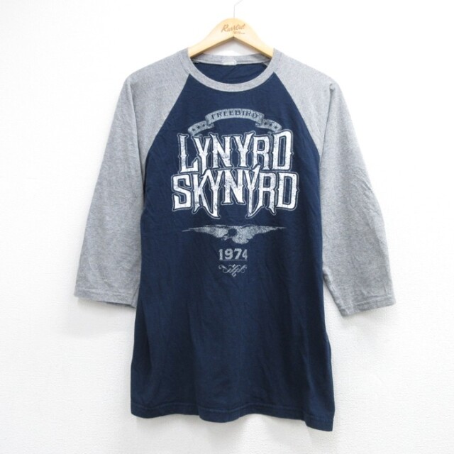 レイナードスキナード 7分袖Tシャツ LYNYRD SKYNYRDプリント ネイビー メンズL相当 | 古着