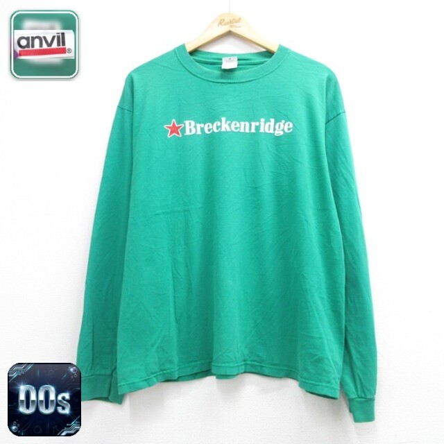 Anvil 長袖 Tシャツ 00s コットン クルーネック グリーン メンズXL相当 | 古着