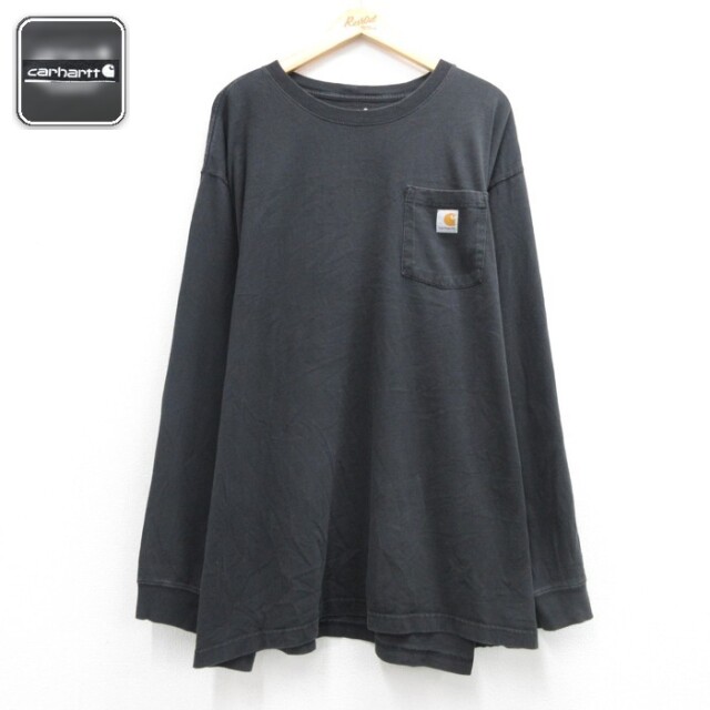 カーハート 長袖Tシャツ 胸ポケット付き ブラック メンズXL相当 | 古着