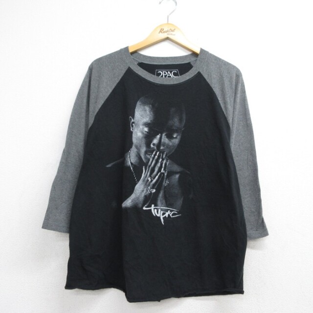 7分袖Tシャツ 2PACプリント ブラック メンズXL相当 | 古着