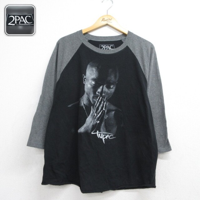 7分袖Tシャツ 2PACプリント ブラック メンズXL相当 | 古着