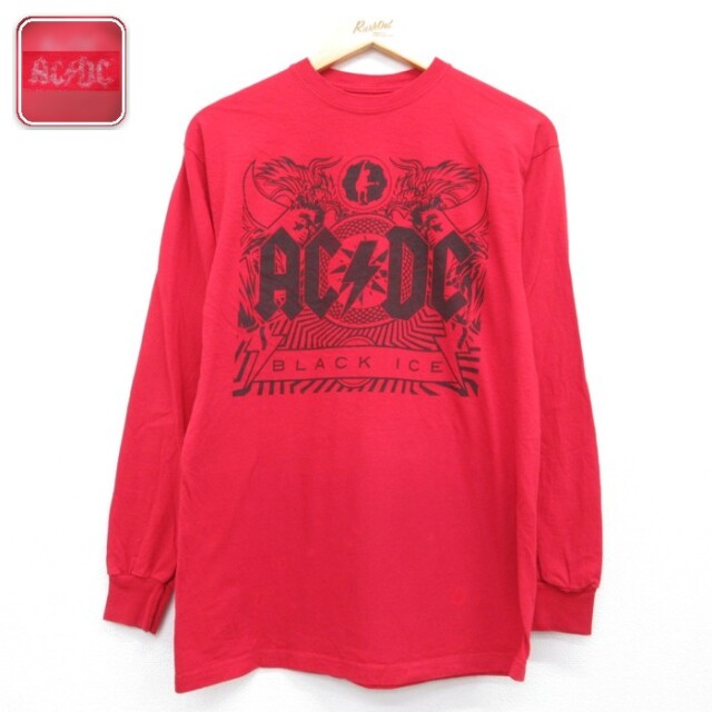 AC/DC 長袖Tシャツ ロックバンド レッド メンズM相当 | 古着