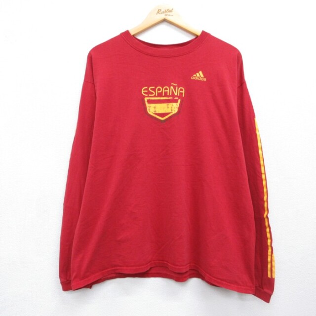 アディダス 00s 長袖Tシャツ ESPANA 3本ライン レッド メンズXL相当 | 古着