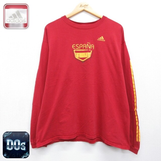 アディダス 00s 長袖Tシャツ ESPANA 3本ライン レッド メンズXL相当 | 古着