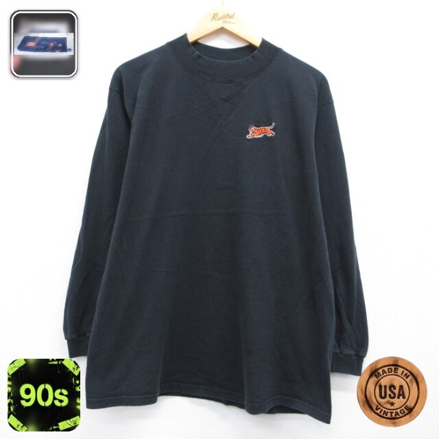CSA 90s 長袖Tシャツ タイガー刺繍 ブラック メンズL相当 | 古着