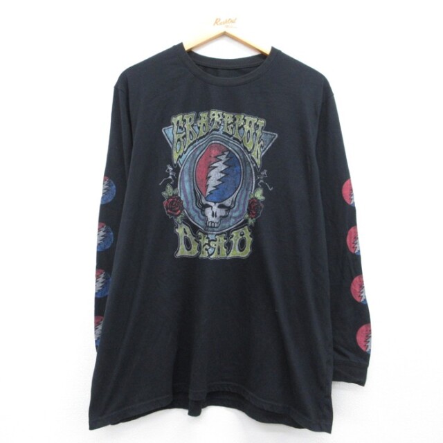 XL★古着 Grateful Dead 長袖 Tシャツ メンズ ロックバンド グレイトフルデッド クルーネック ブラック【spe】 26aug19