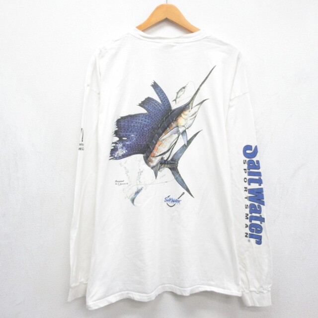 Salt Water 00s 長袖Tシャツ カジキ ポケット付き ホワイト メンズXL相当 | 古着