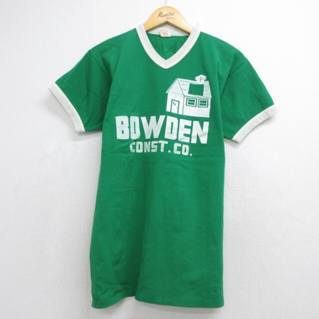 L★古着 ラッセル Russell 半袖 Tシャツ ナイロン メンズ 70年代 70s ゲーム メッシュ Vネック USA製 グリーン【spe】 26aug19