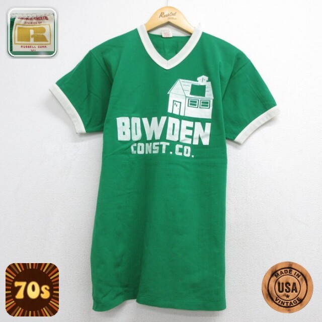 ラッセル 70s 半袖Tシャツ ゲーム メッシュ グリーン メンズL相当 | 古着
