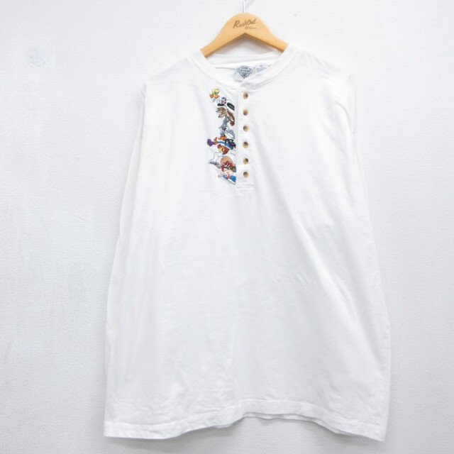 ACME CLOTHING 90s ノースリーブTシャツ ルーニーテューンズ刺繍 ホワイト メンズXL相当 | 古着