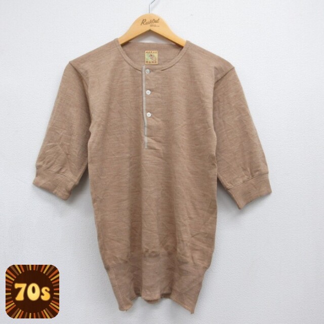 70s 七分袖Tシャツ ベージュ メンズS相当 | 古着