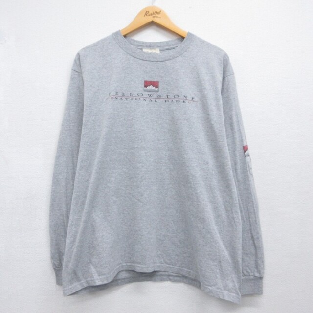 Fred Harvey 長袖 Tシャツ 00s イエローストーン 刺繍ロゴ クルーネック グレー 霜降り メンズL相当 | 古着