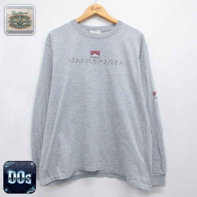 Fred Harvey 長袖 Tシャツ 00s イエローストーン 刺繍ロゴ クルーネック グレー 霜降り メンズL相当 | 古着