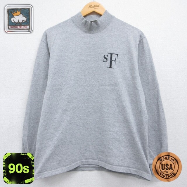 Cotton Deluxe 90s 長袖Tシャツ モックネック 霜降りグレー メンズM相当 | 古着