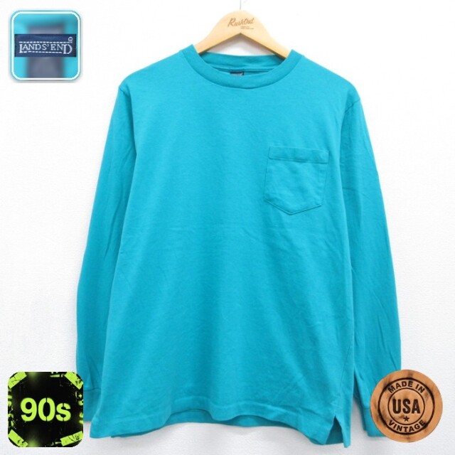 ランズエンド 90s 長袖Tシャツ 胸ポケット付き グリーン メンズL相当 | 古着