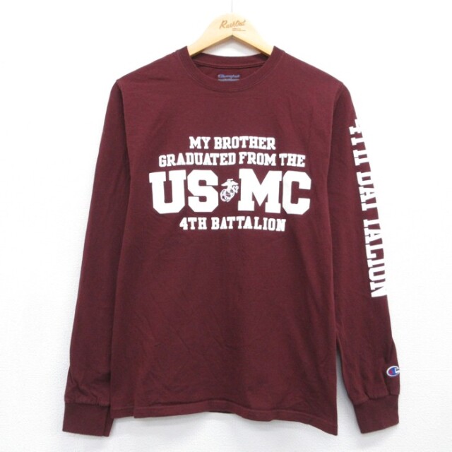 チャンピオン 長袖Tシャツ ミリタリー バーガンディ メンズS相当 | 古着