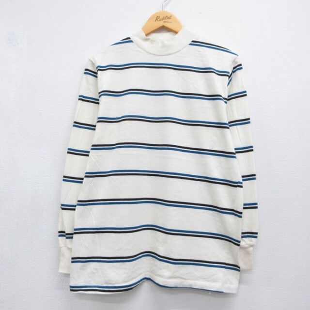 マンシングウェア 90s 長袖Tシャツ モックネック ボーダー ベージュ メンズL相当 | 古着