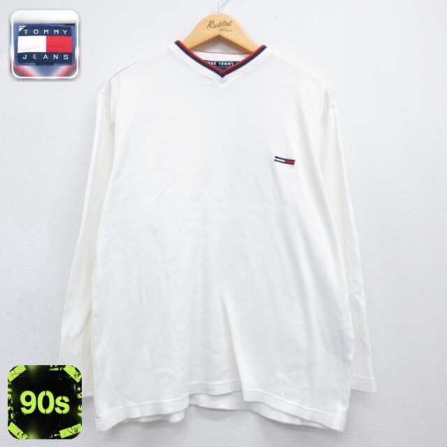 トミーヒルフィガー 90s 長袖Tシャツ ワンポイントロゴ ホワイト メンズXL相当 | 古着