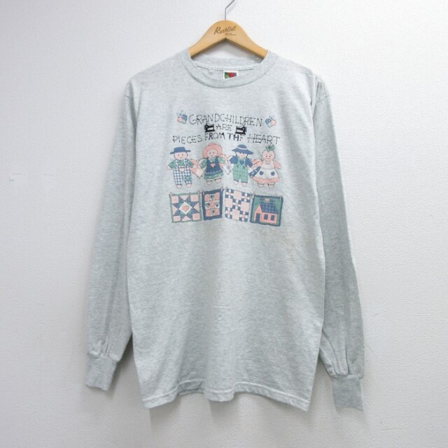 L★古着 フルーツオブザルーム FRUIT OF THE LOOM 長袖 Tシャツ メンズ 00年代 00s GRAND CHILDREN クルーネック グレー 26aug24