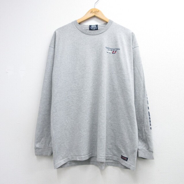 ジャンスポーツ 90s 長袖Tシャツ ノースイースタン グレー メンズXL相当 | 古着