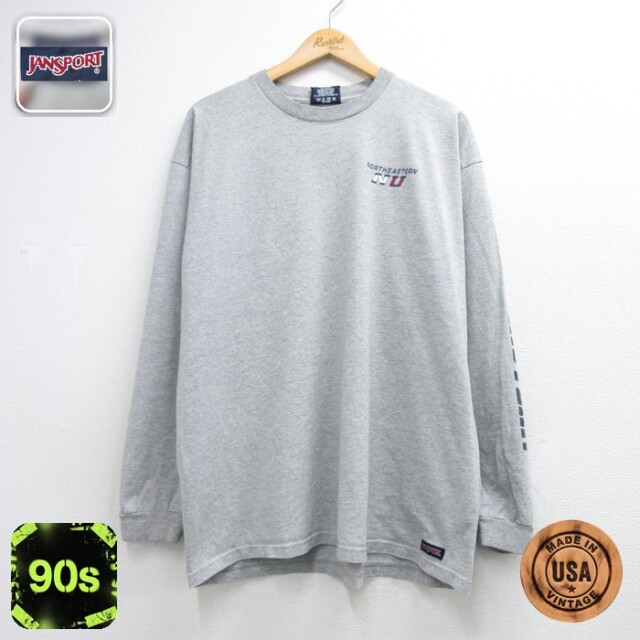 ジャンスポーツ 90s 長袖Tシャツ ノースイースタン グレー メンズXL相当 | 古着