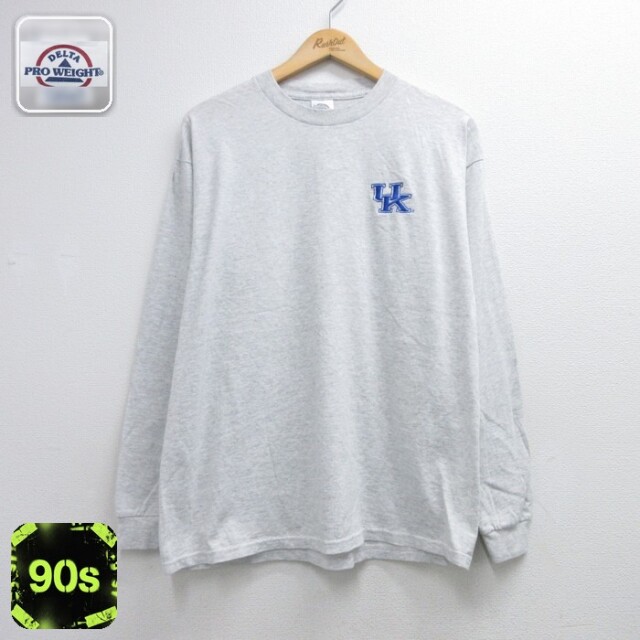 Delta Pro Weight 90s 長袖Tシャツ ケンタッキー大学刺繍ロゴ グレー メンズL相当 | 古着