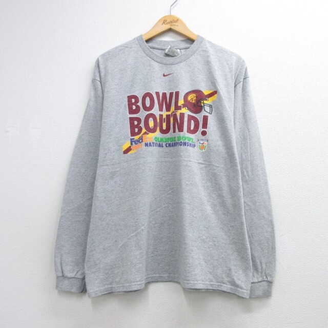 XL★古着 ナイキ NIKE 長袖 Tシャツ メンズ 00年代 00s USC クルーネック グレー 霜降り 26aug24