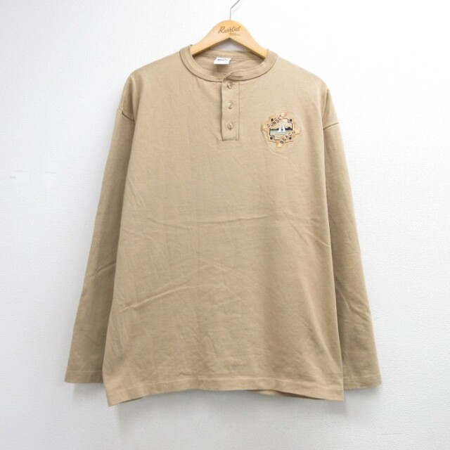 Cotton Deluxe 90s 長袖Tシャツ SUNSET BEACH刺繍 ベージュ メンズXL相当 | 古着