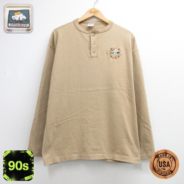 Cotton Deluxe 90s 長袖Tシャツ SUNSET BEACH刺繍 ベージュ メンズXL相当 | 古着