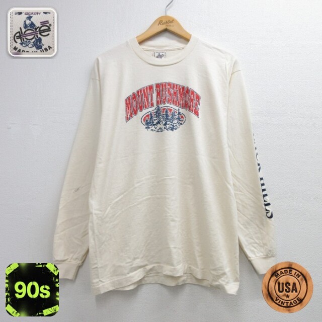 90s 長袖Tシャツ ラシュモア ブラック メンズL相当 | 古着