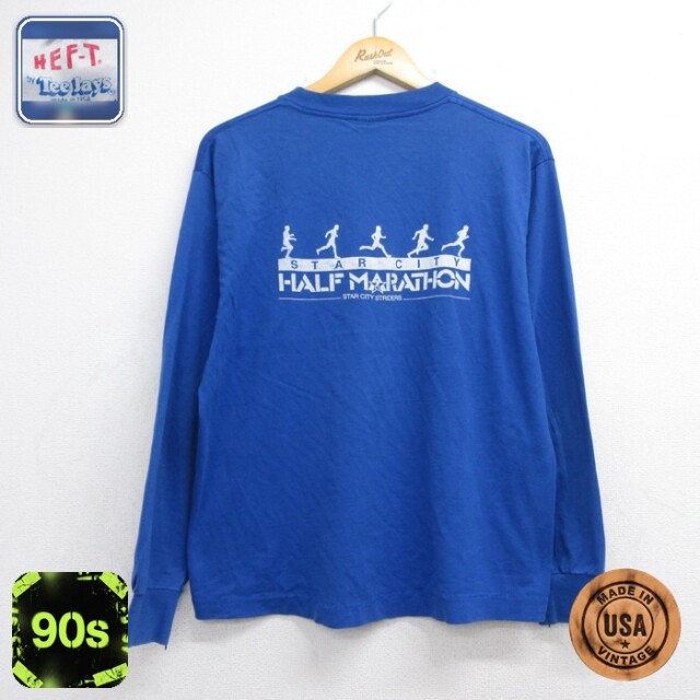 90s 長袖Tシャツ ハーフマラソン ブルー メンズL相当 | 古着