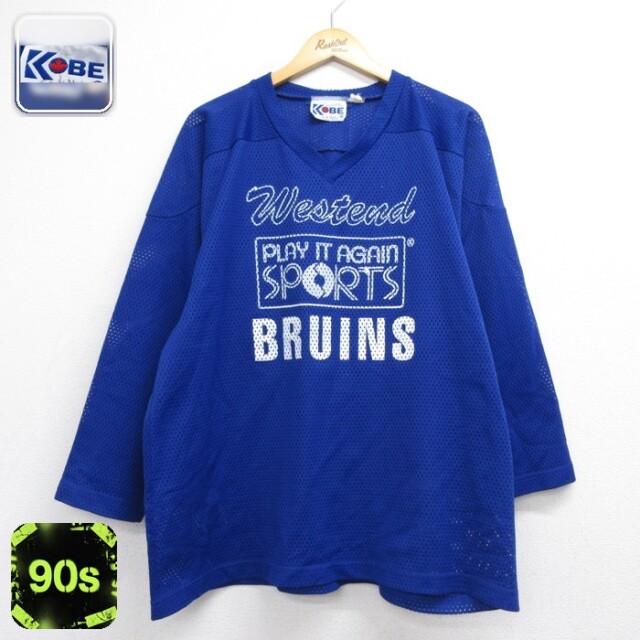 90s 長袖Tシャツ Bruinsメッシュ ブルー メンズXL相当 | 古着
