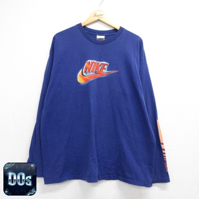 ナイキ 00s 長袖Tシャツ ビッグロゴ ブルー メンズXL相当 | 古着