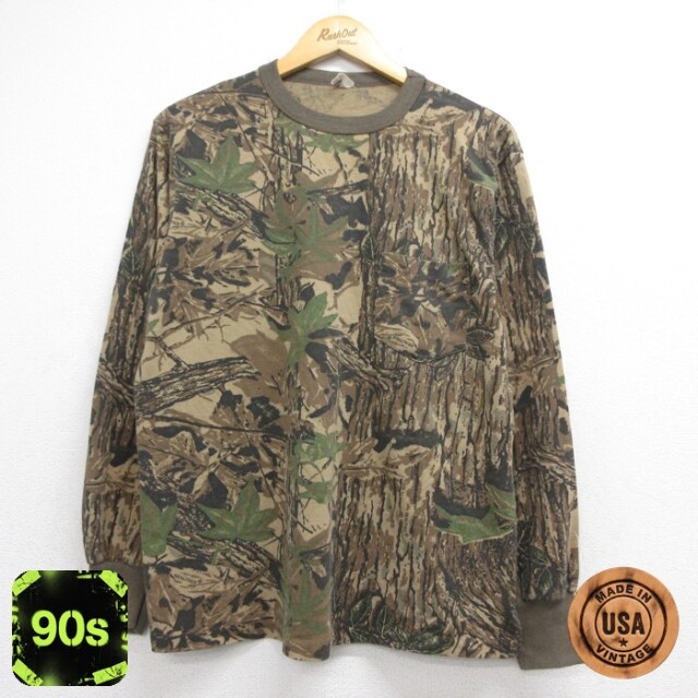 RealTree 90s 長袖Tシャツ 胸ポケット ブラウン迷彩 メンズL相当 | 古着