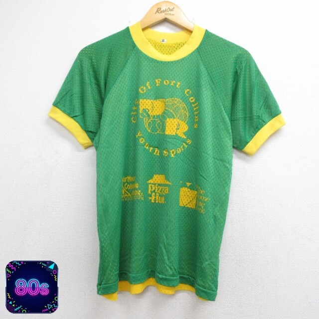 80s 半袖Tシャツ リバーシブルメッシュリンガーラグラン グリーン メンズM相当 | 古着
