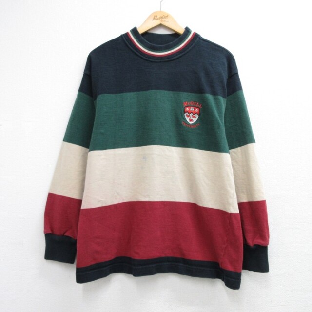 McGill 90s 長袖Tシャツ 刺繍ロゴ ボーダー メンズL相当 | 古着