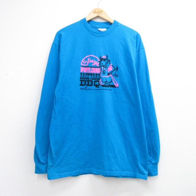 ハインズ 80s 長袖Tシャツ ウシBBQ ブルー メンズL相当 | 古着