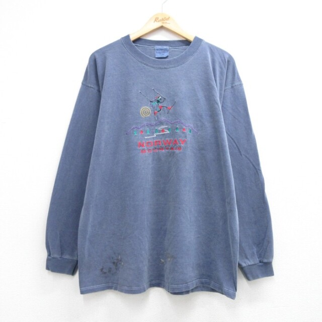SANTEE 90s 長袖Tシャツ ノルウェーマウンテン刺繍 グレー メンズXL相当 | 古着